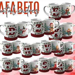 26 Artes para Caneca Alfabeto Natal Xadrez Arquivo Editável