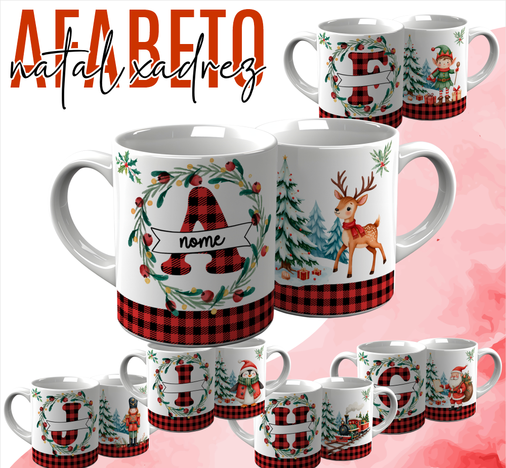 26 Artes para Caneca Alfabeto Natal Xadrez Arquivo Editável 3