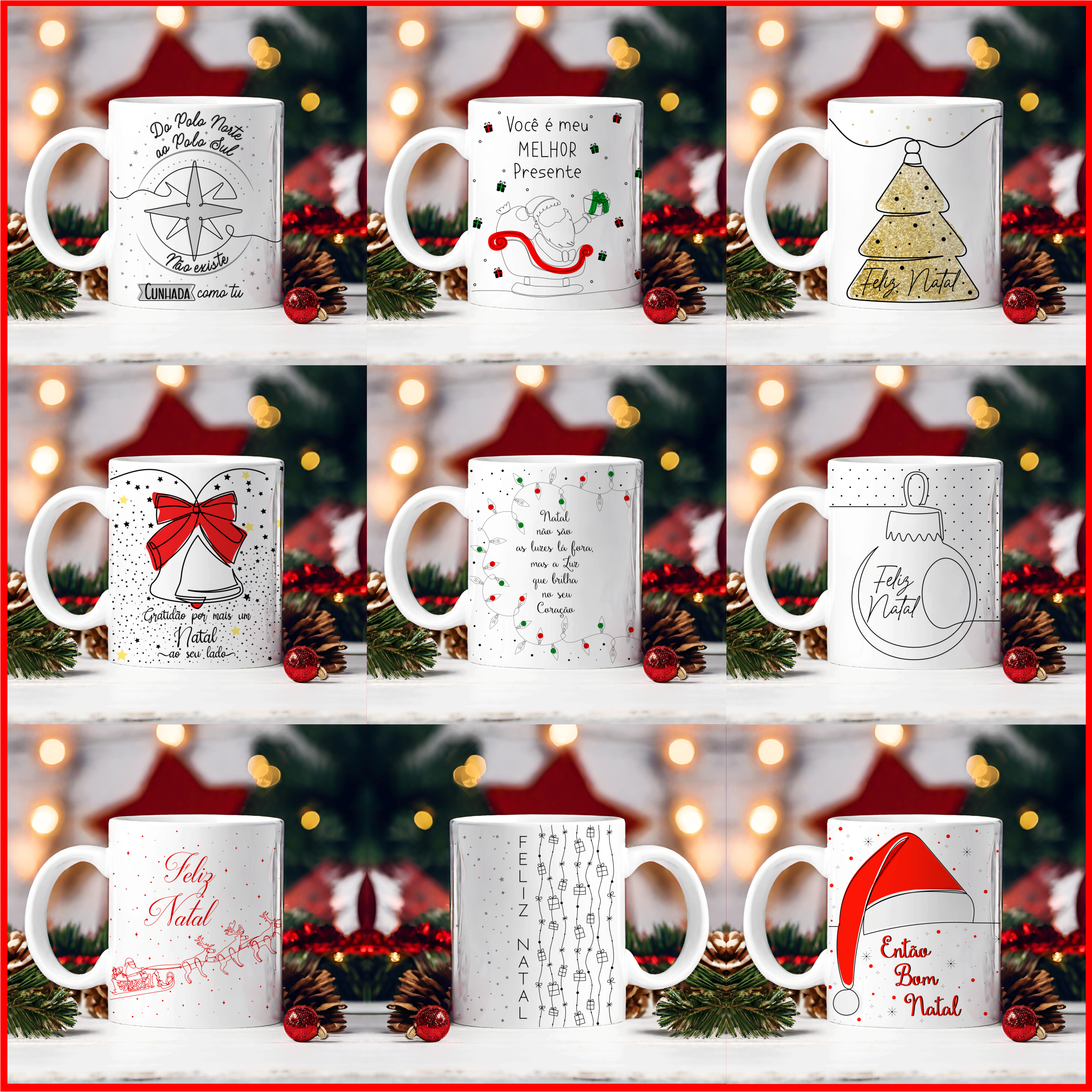 30 Artes para Caneca Natal em Linhas Arquivo em Png  1