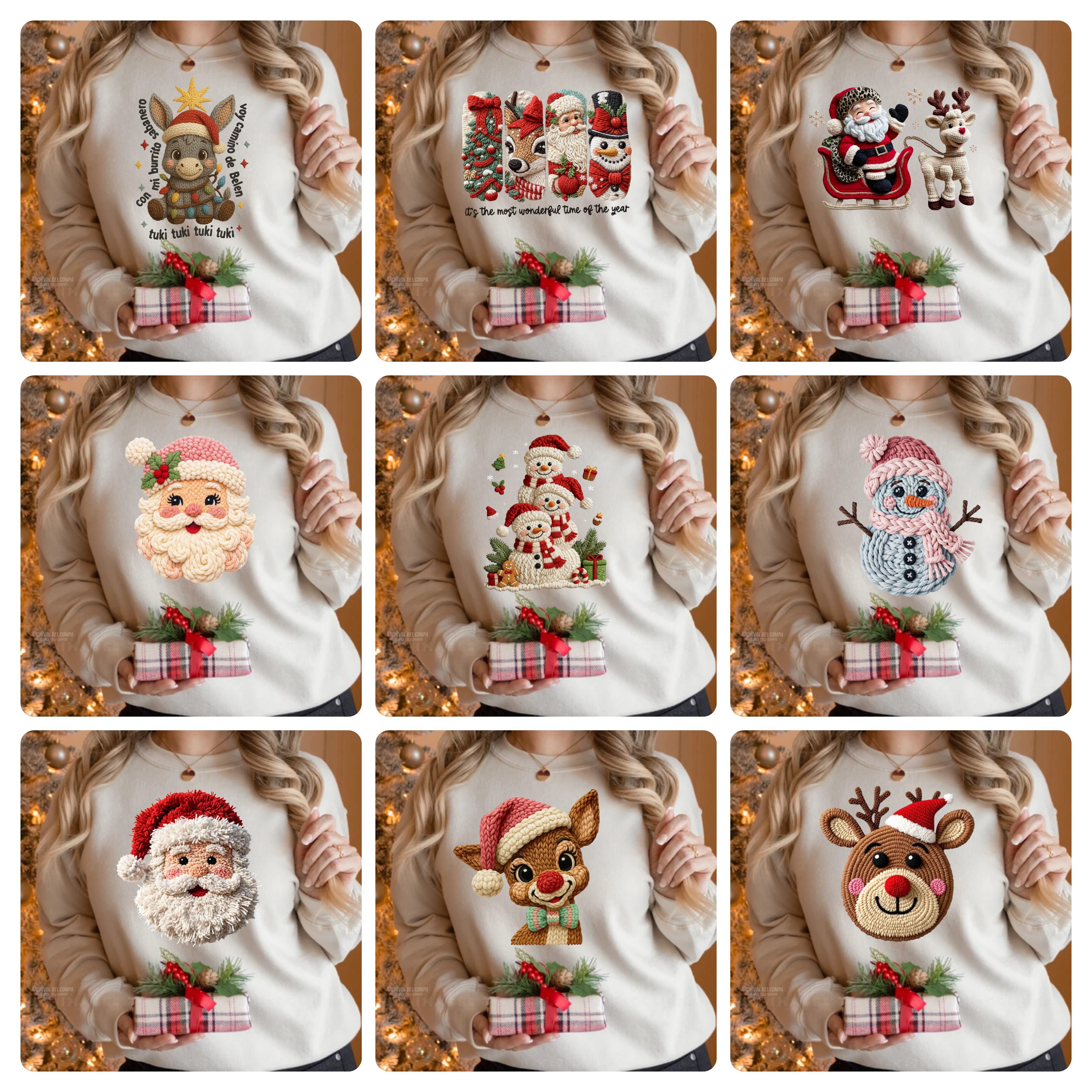 140 Artes para Camisa Tecidos de Croche Natal Arquivo em Png 2