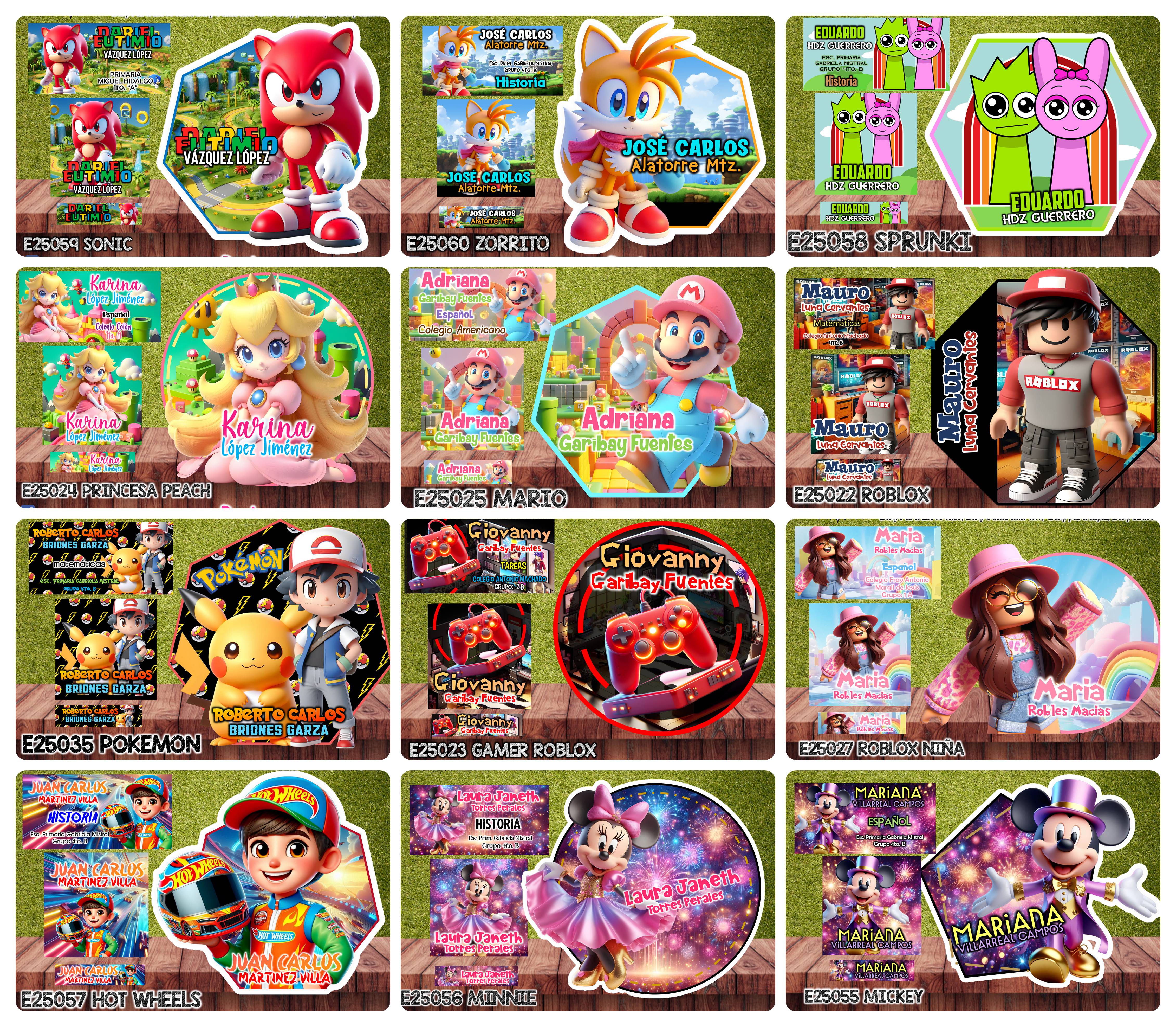 Arquivos Etiquetas Escolares Diversos temas e Personagens Editáveis  1