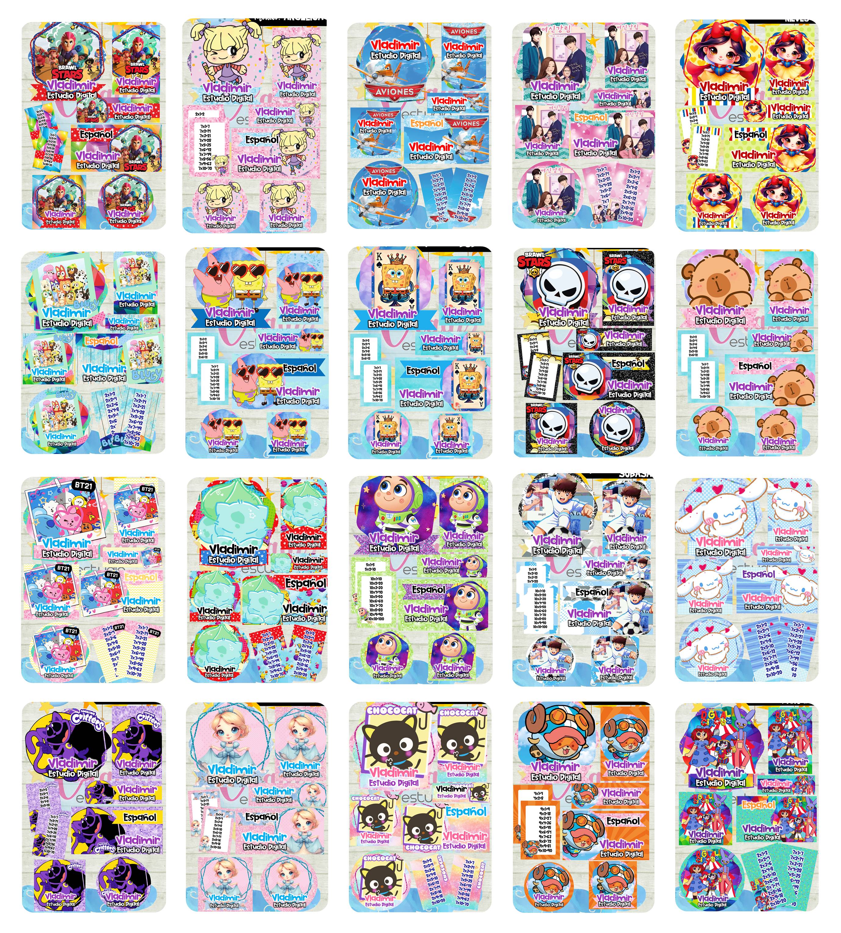 Arquivos Etiquetas Escolares Diversos temas e Personagens Editáveis  5