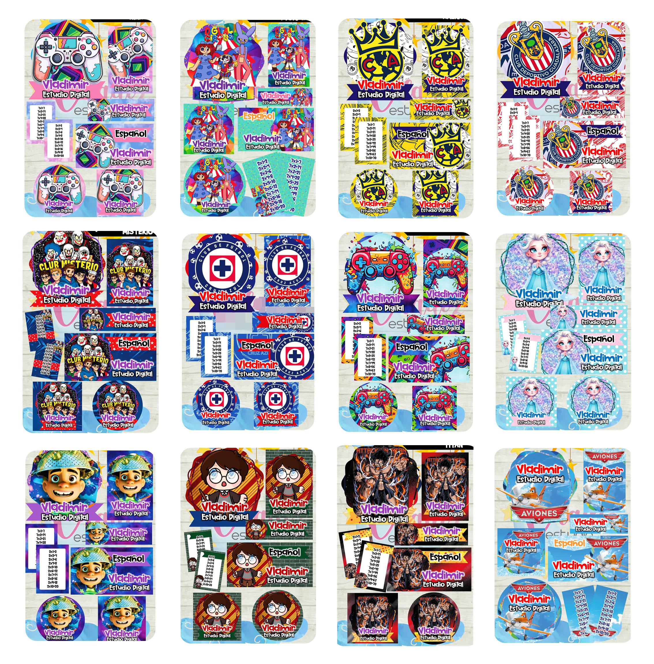 Arquivos Etiquetas Escolares Diversos temas e Personagens Editáveis  6