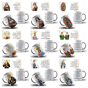 44 Artes para Canecas Santos Católicos Arquivo Editável 
