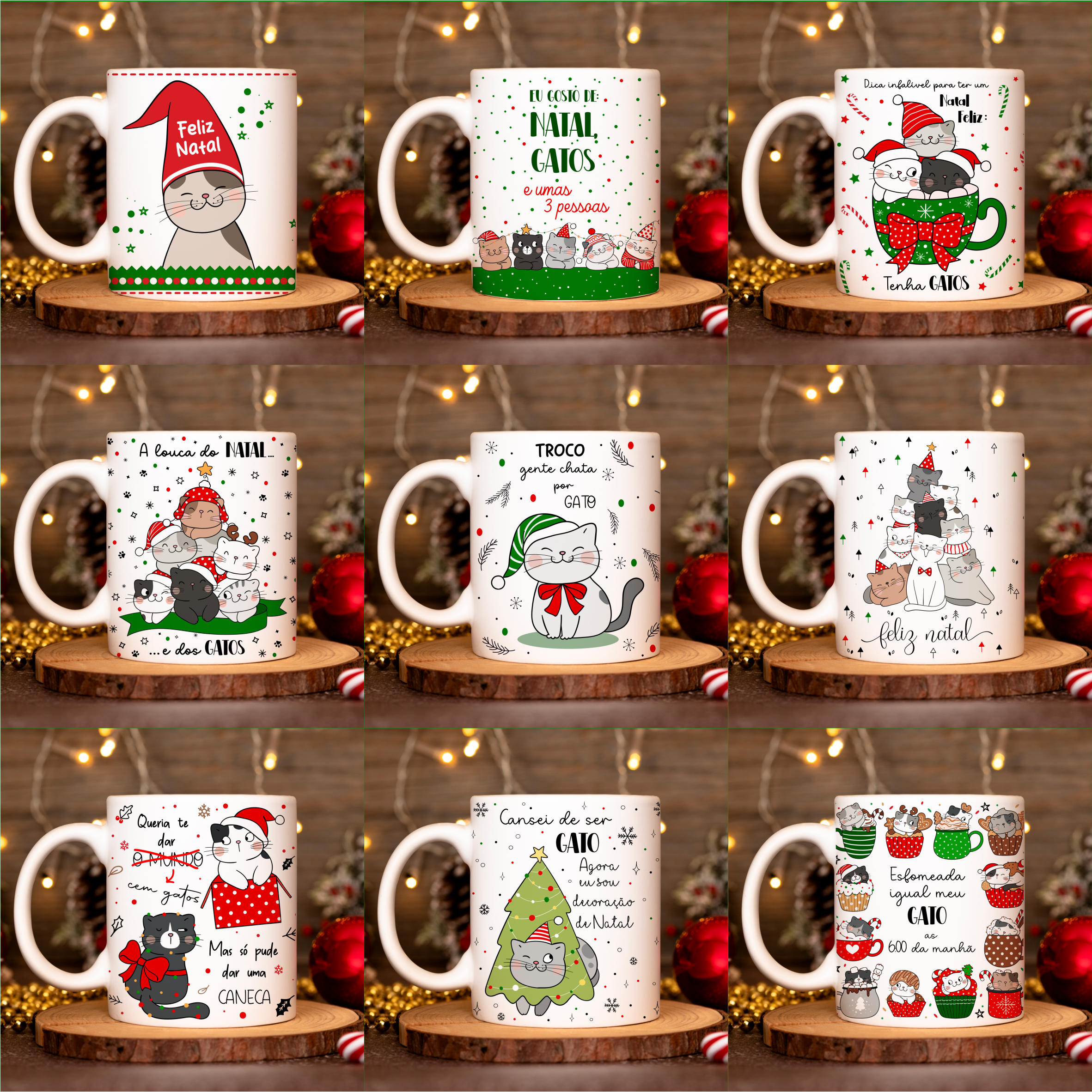 20 Artes para Caneca Natal Gatinhos em Linhas Arquivo em Png 4