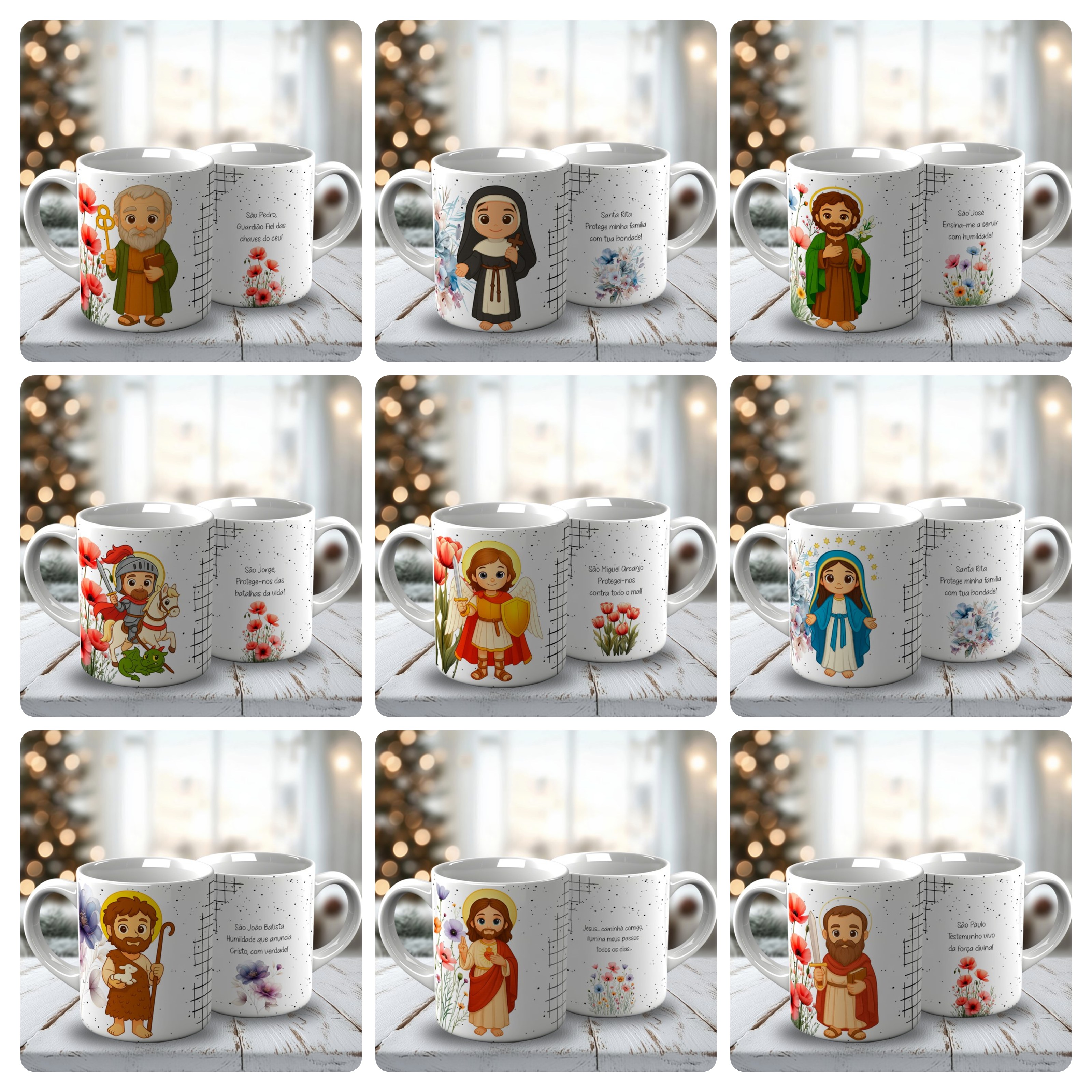 19 Artes para Caneca Santos Católicos Cute Arquivo Editável  1