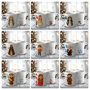 19 Artes para Caneca Santos Católicos Cute Arquivo Editável 