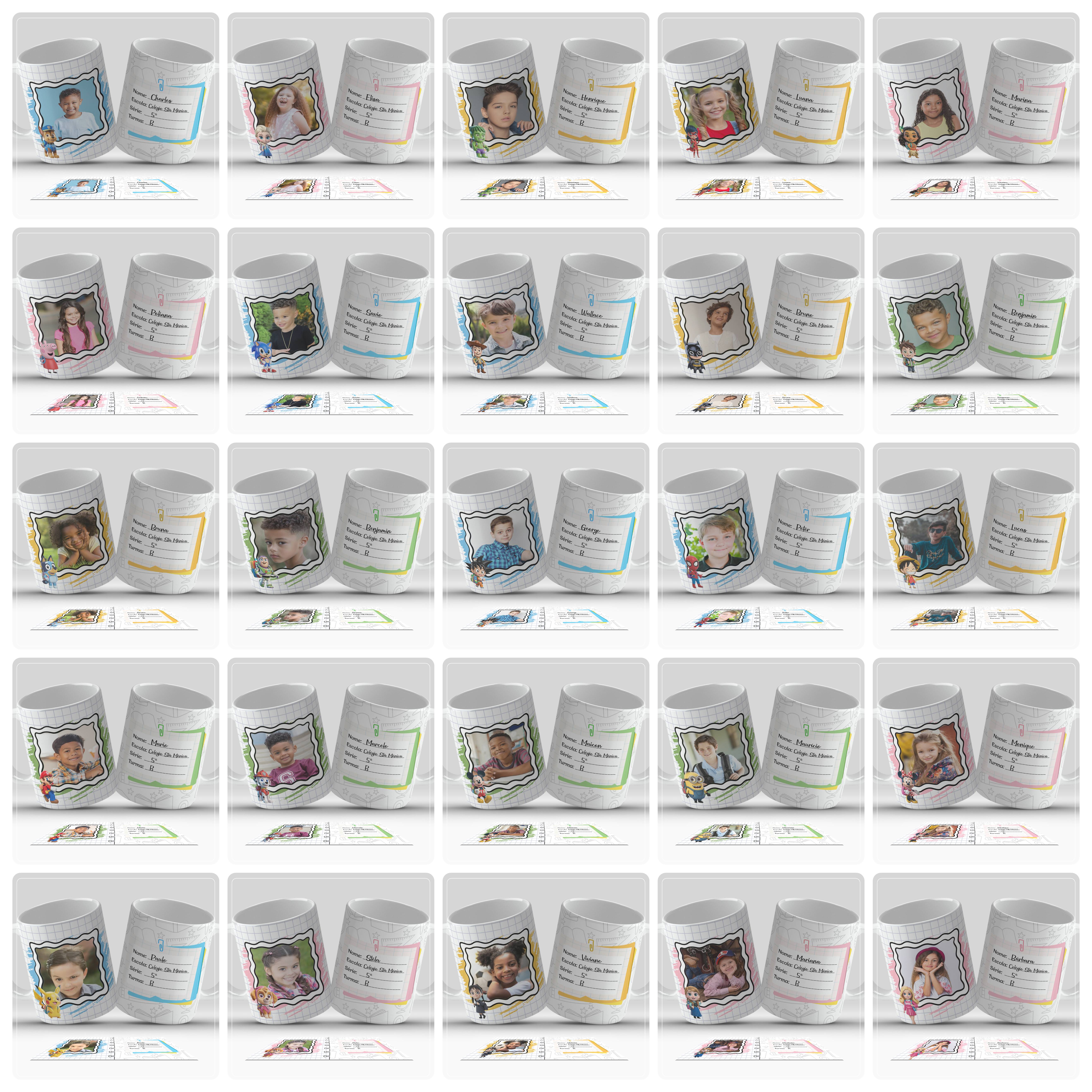 100 Artes para Caneca, Toalhinha e Garrafinha Personagens Volta as aulas Arquivo em Png 10