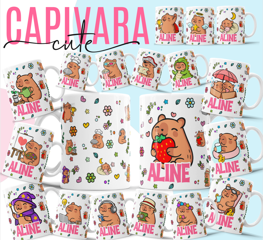 18 Artes para Caneca Capivaras Cute Arquivo Editável  1