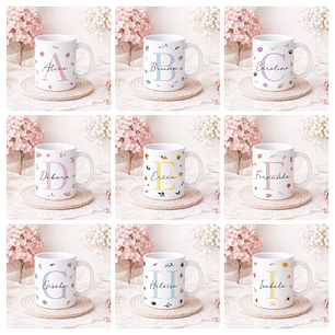 26 Artes para Canecas Alfabeto Flores Feminino Arquivo Editável 