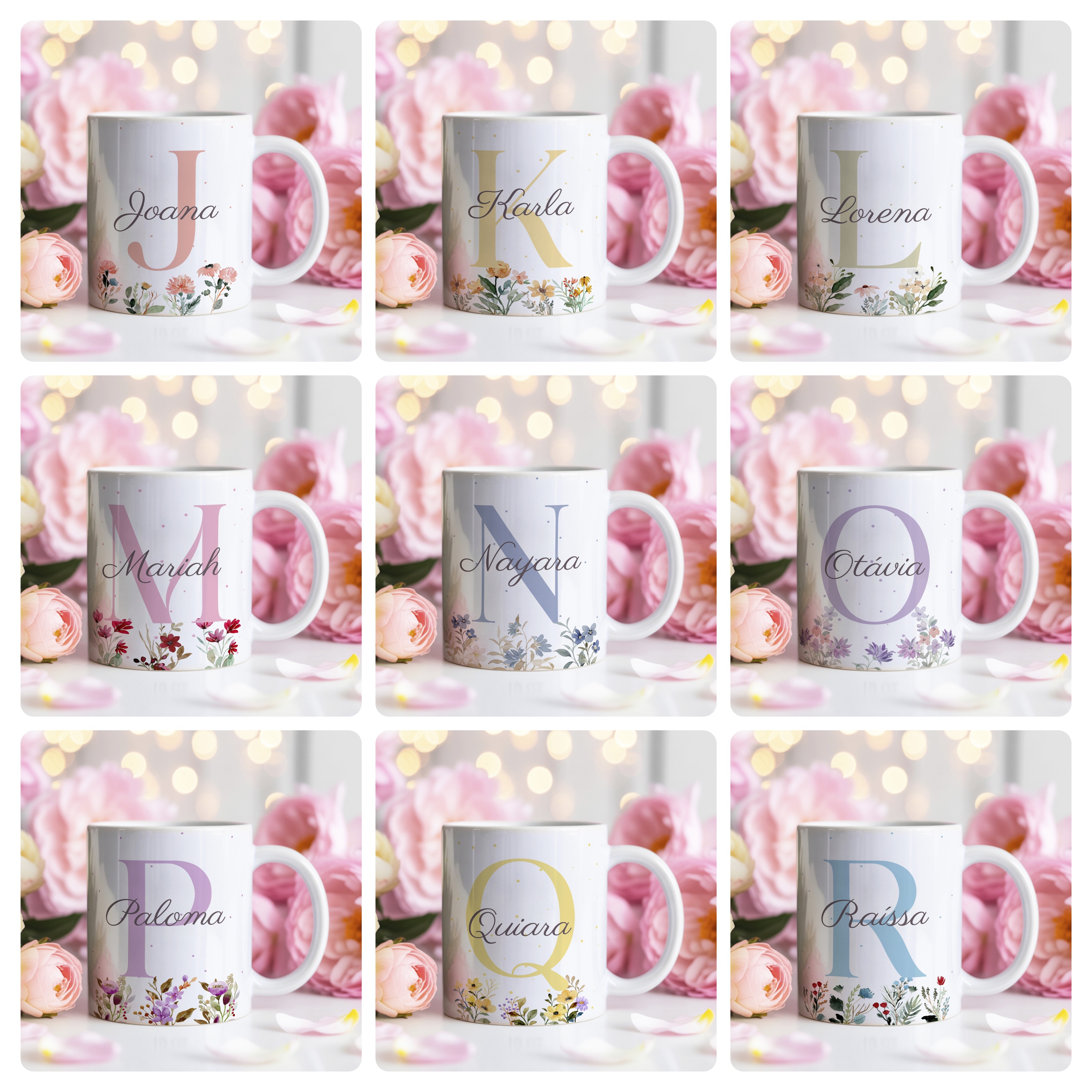 26 Artes para Caneca Alfabeto Feminino Flores Arquivo Editável  2