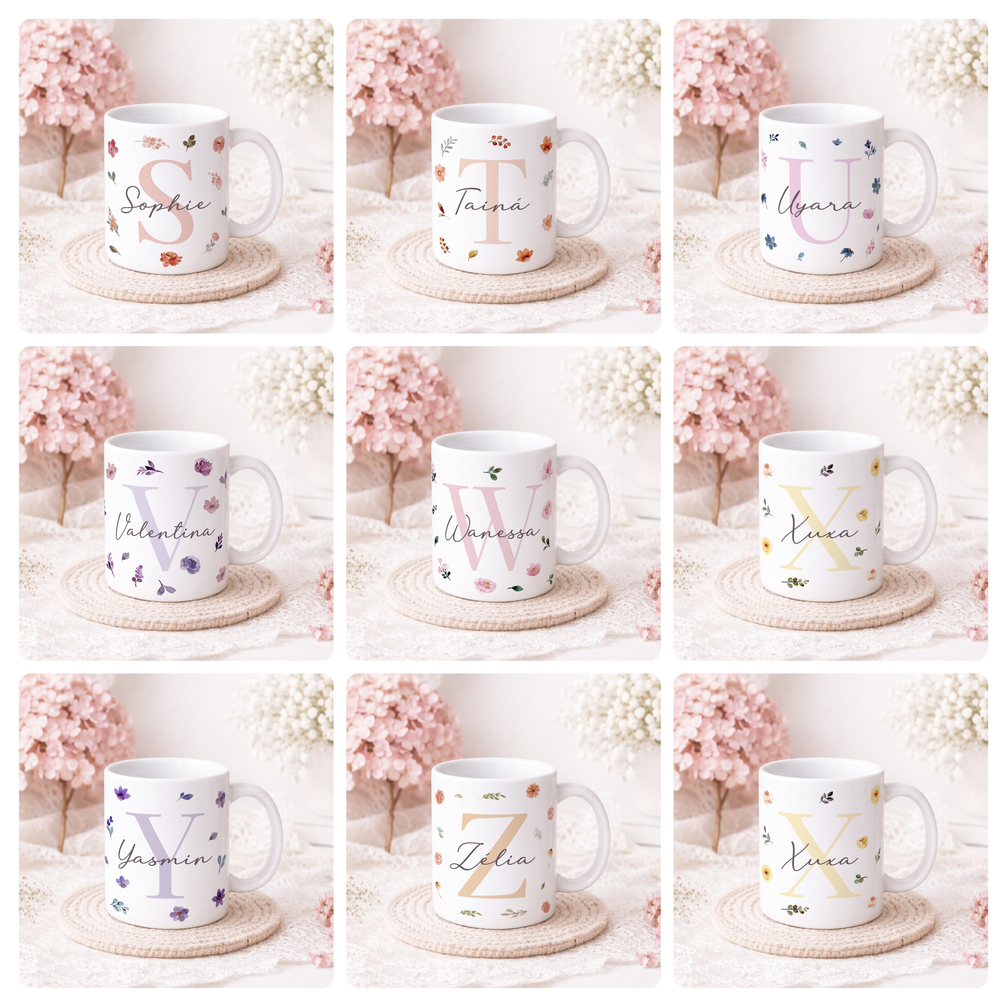 26 Artes para Canecas Alfabeto Flores Feminino Arquivo Editável  2