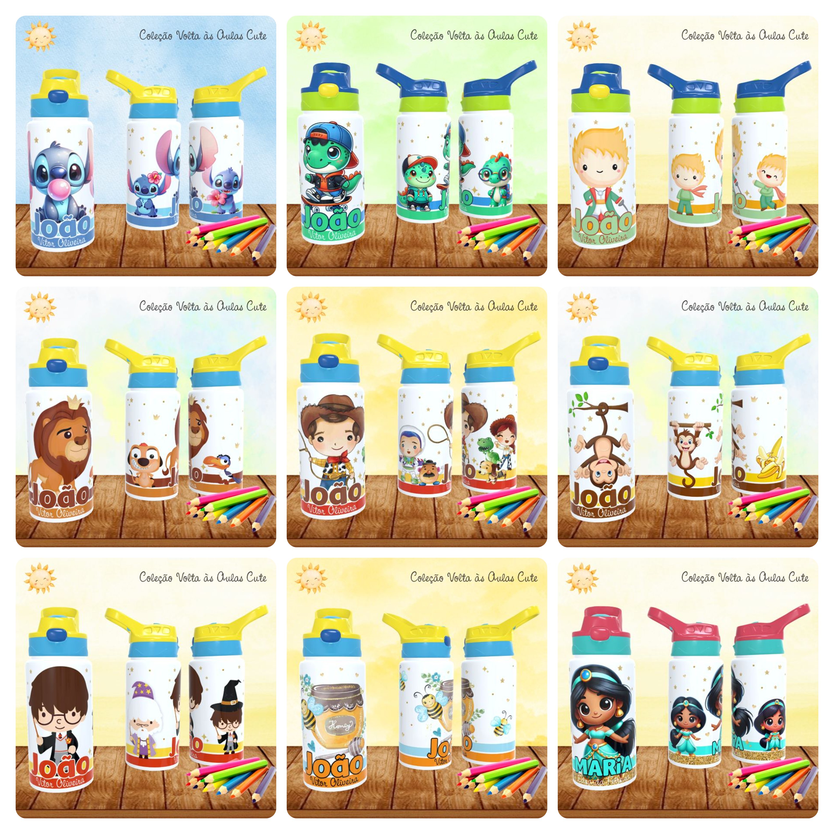 165 Artes para Toalinha Squeeze e Caneca Personagens Volta as Aulas Arquivo Editável  15