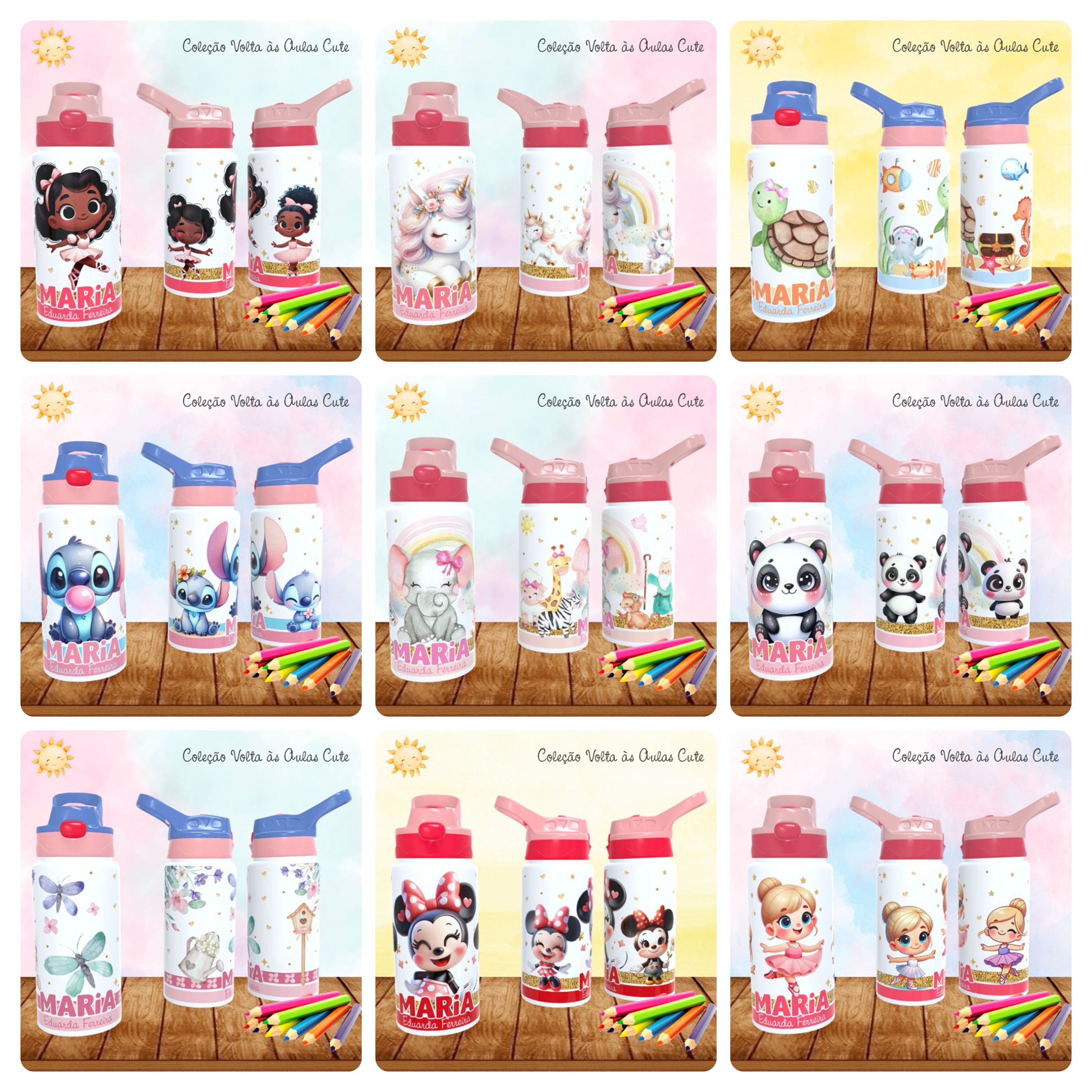 165 Artes para Toalinha Squeeze e Caneca Personagens Volta as Aulas Arquivo Editável  16