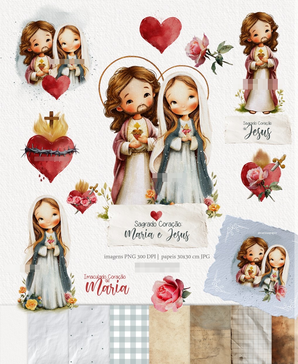 Kit Digital Sagrado Coração de Maria e Jesus Arquivos em Png 1