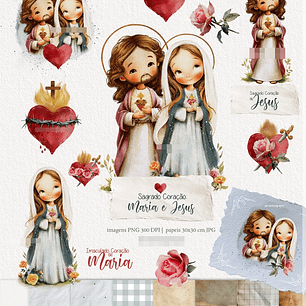 Kit Digital Sagrado Coração de Maria e Jesus Arquivos em Png