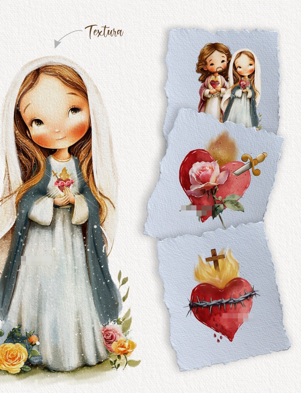 Kit Digital Sagrado Coração de Maria e Jesus Arquivos em Png 2