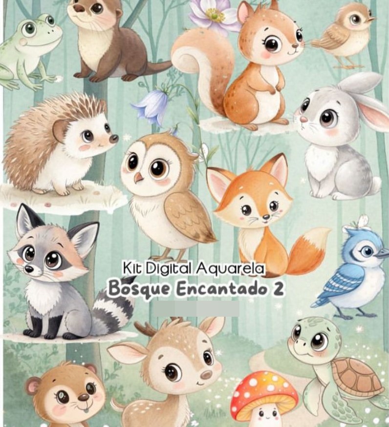 Kit Digital Bosque Encantado Aquarela Arquivos em Png 1