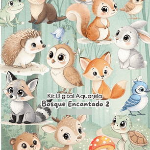 Kit Digital Bosque Encantado Aquarela Arquivos em Png