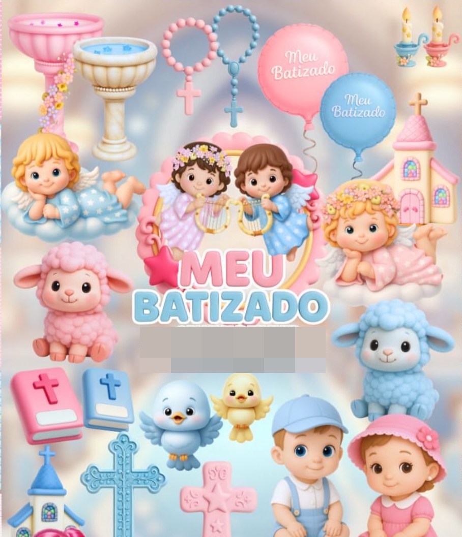 Kit Digital Batizado Rosa e Azul 3D Arquivos em Png 1