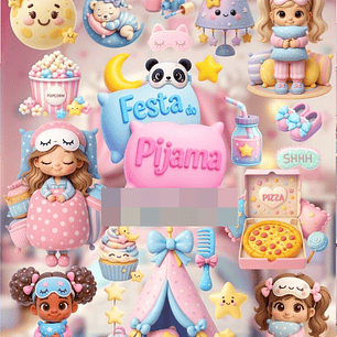 Kit Digital Festa Do Pijama 3D Arquivos em Png
