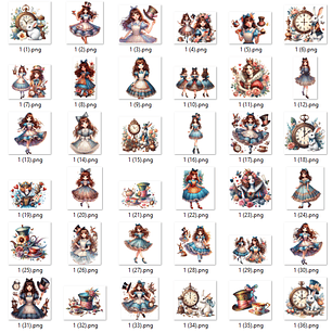 Kit Digital Alice no Pais das Maravilhas Morena Arquivos em Png 