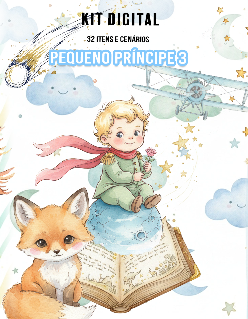 Kit Digital Pequeno Principe Aquarelado Arquivos em Png  1