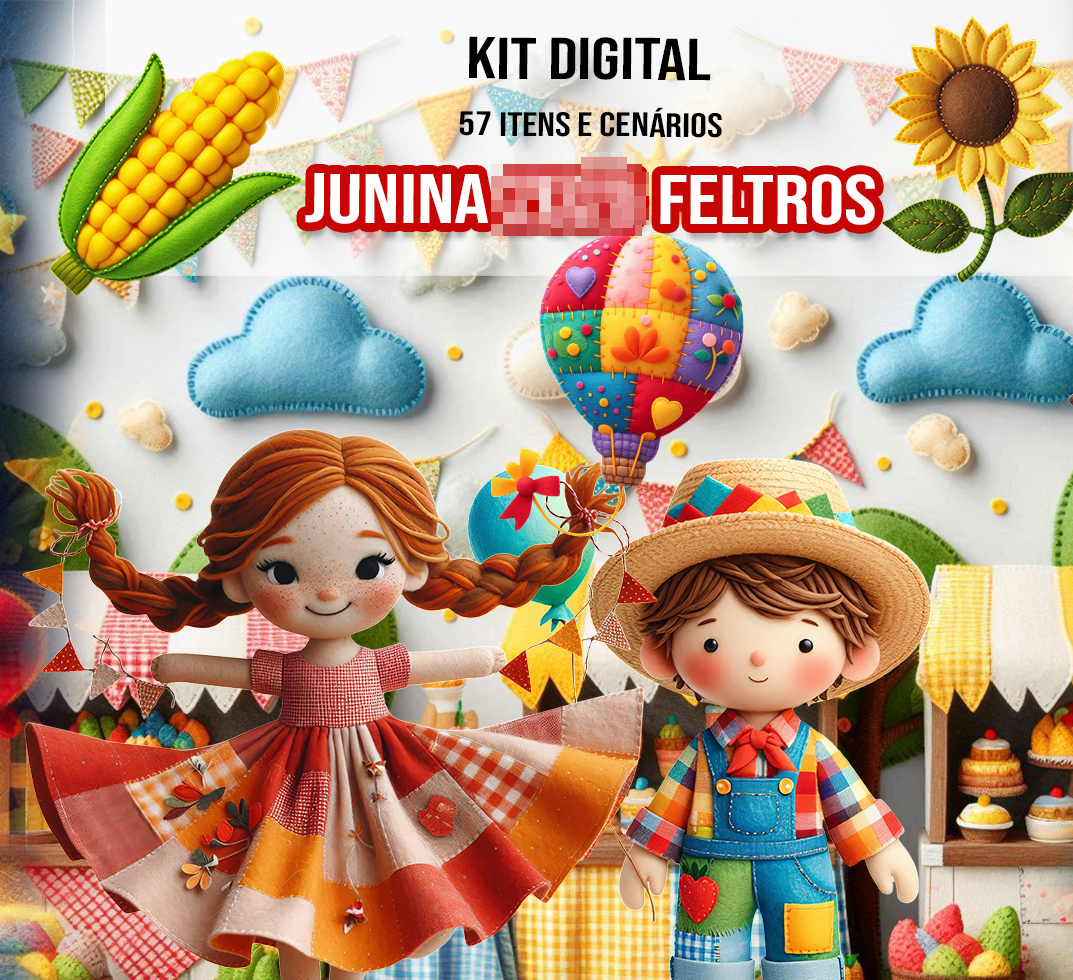 Kit Digital Festa Junina Feltro Arquivos em Png - COPIE 1