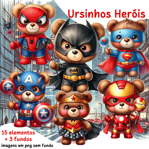 Kit Digital  Ursinhos Heróis Arquivos em Png