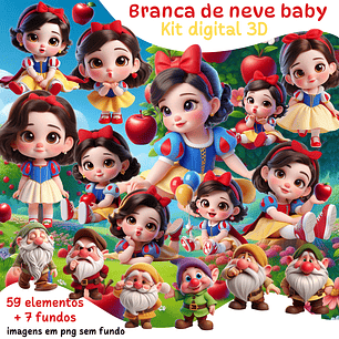 Kit Digital Branca de Neve 3D Arquivos em Png