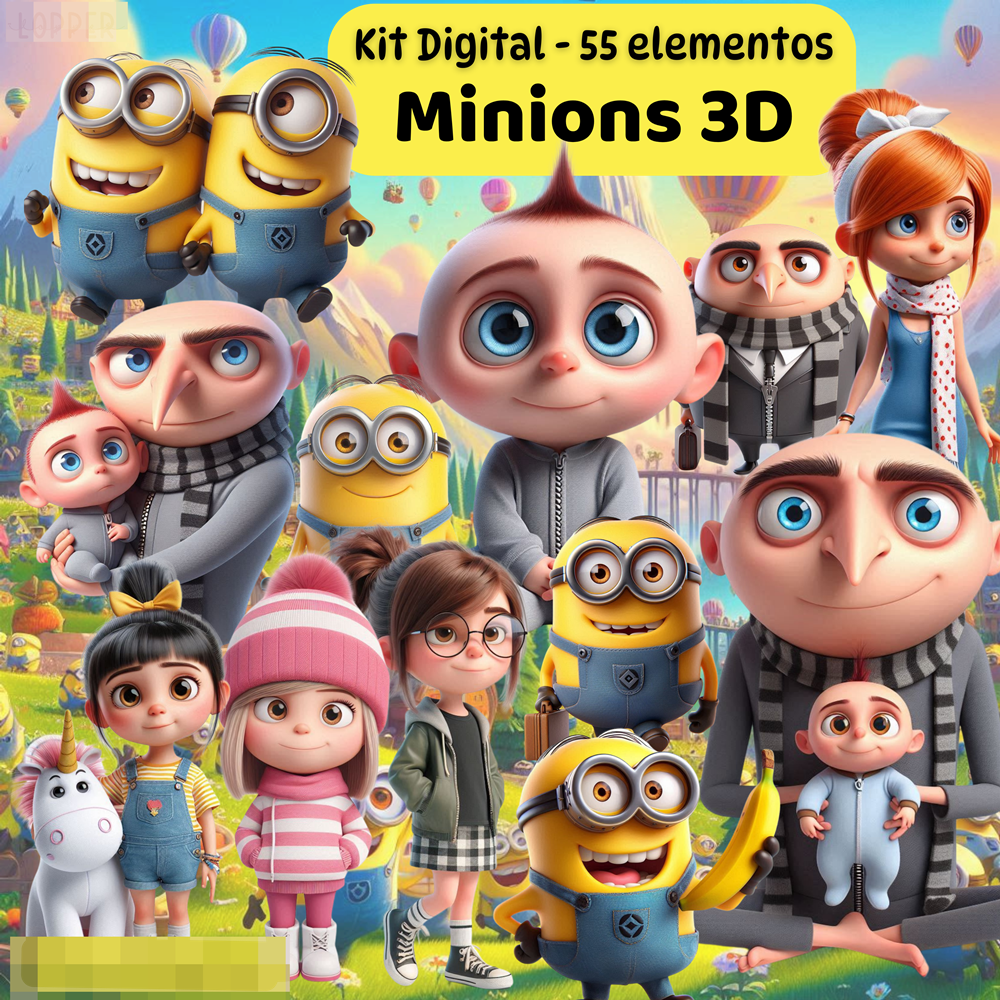 Kit Digital Minions 3d Arquivos em Png 1