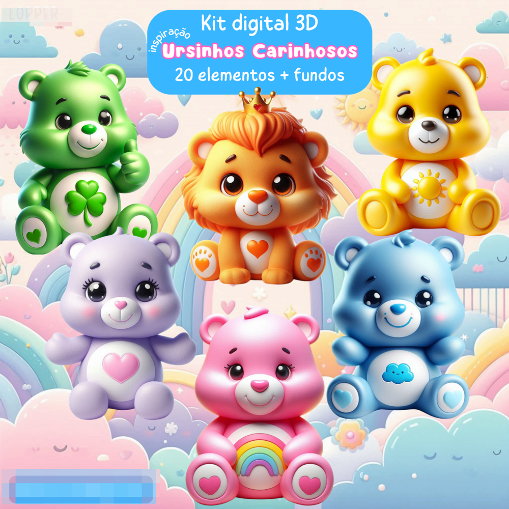 Kit Digital Ursinhos Carinhosos 3D Arquivos em Png 1