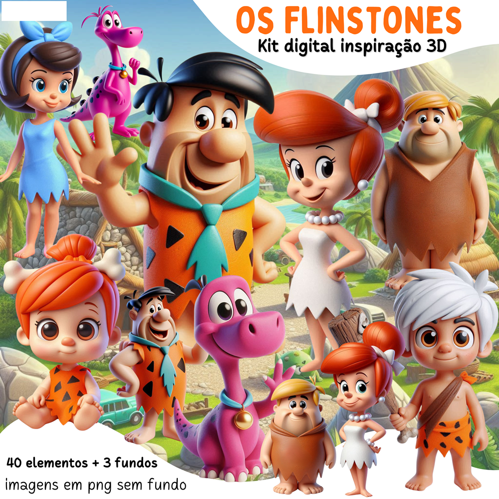Kit Digital Flinstones 3D Arquivos em Png 1