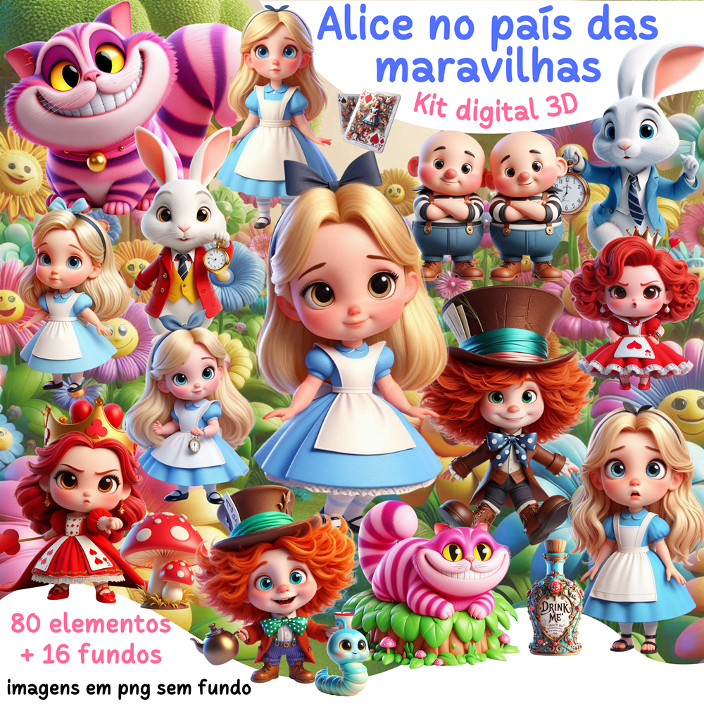 Kit Digital Alice no Pais das Maravilhas Arquivos em Png 1
