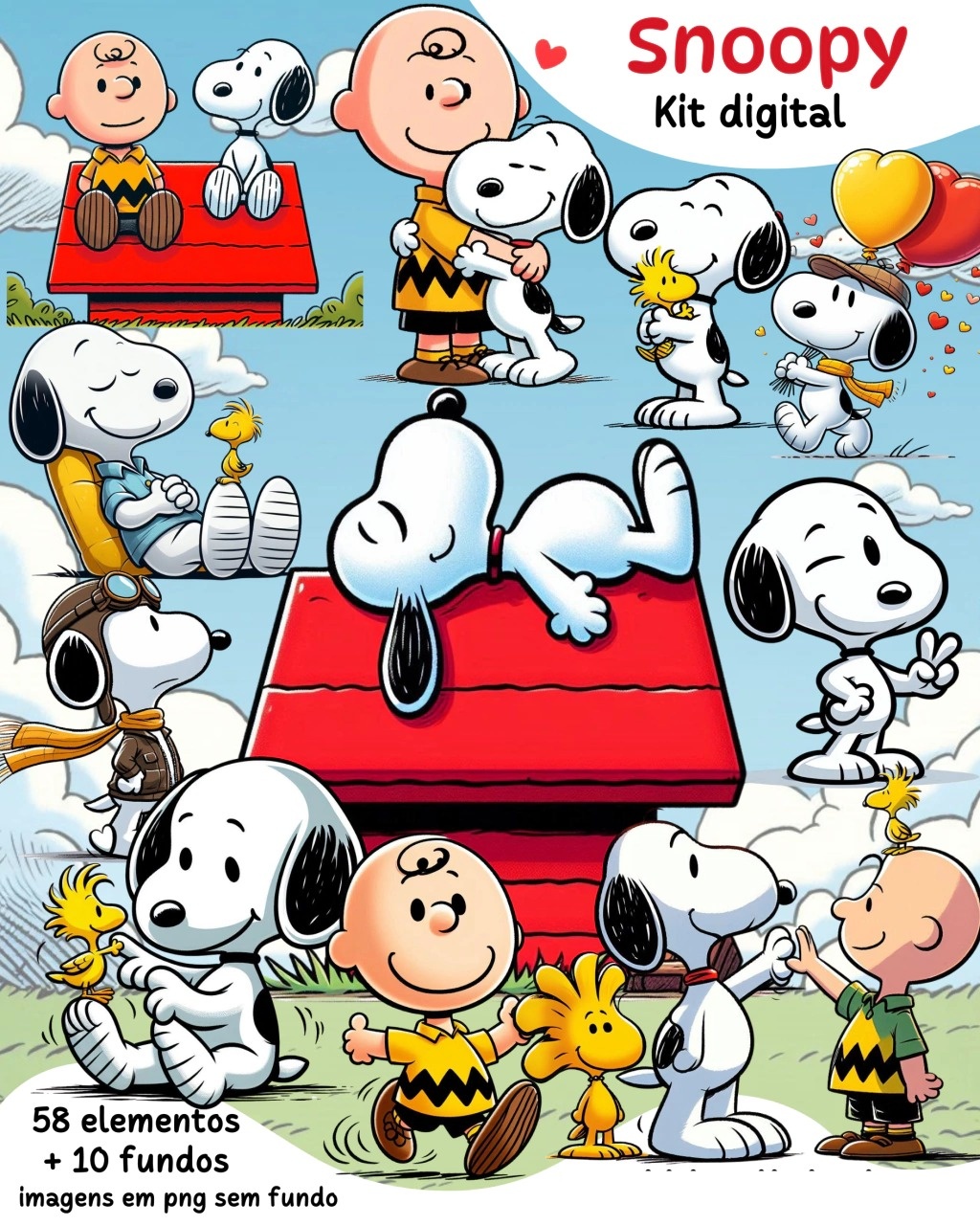 Kit Digital Snoopy Arquivos em Png 1