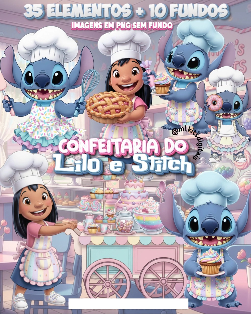 Kit Digital Lilo e Stitch Confeitaria Arquivos em Png 1