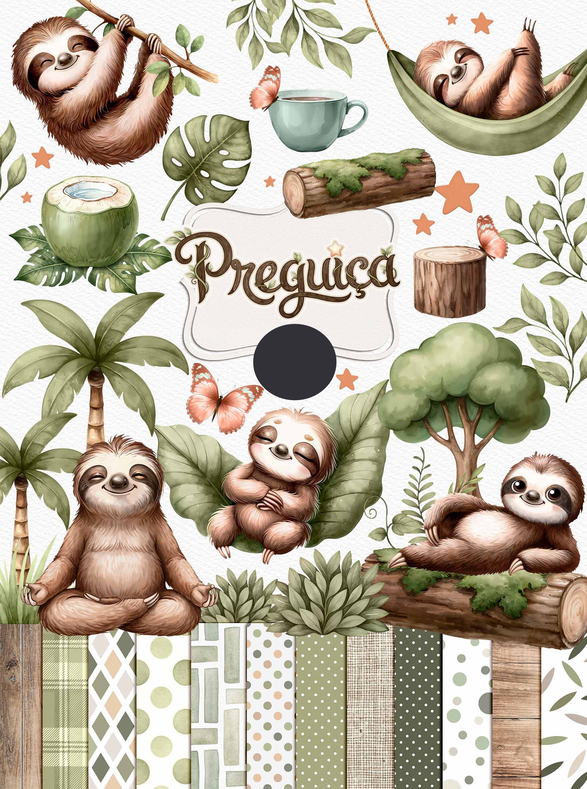 Kit Digital Combo Bicho Priguiça + Encadernação Arquivos em Png  1