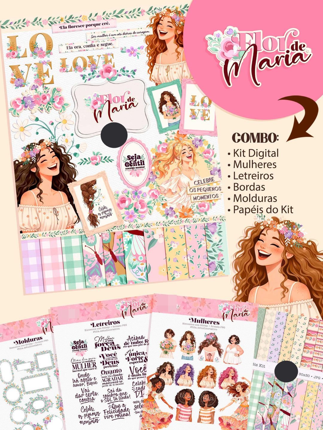 Kit Digital Combo Flor de Maria + Encadernação Arquivos em Png  1