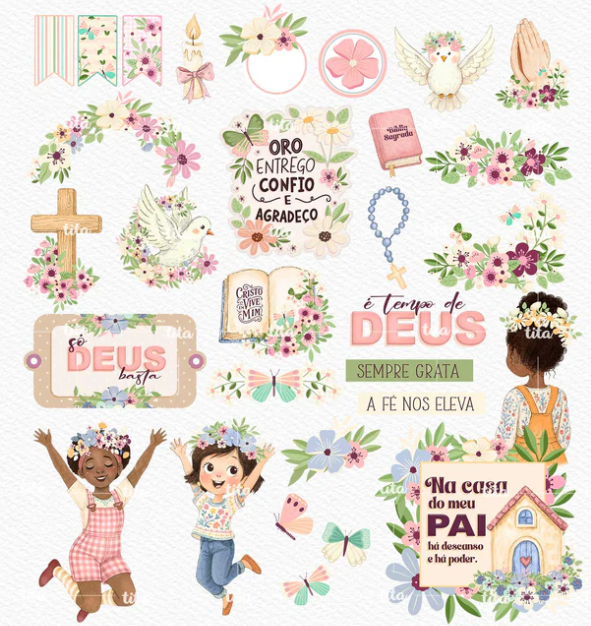 Kit Digital Tempo de Fé Aquarelado Arquivos em Png  2