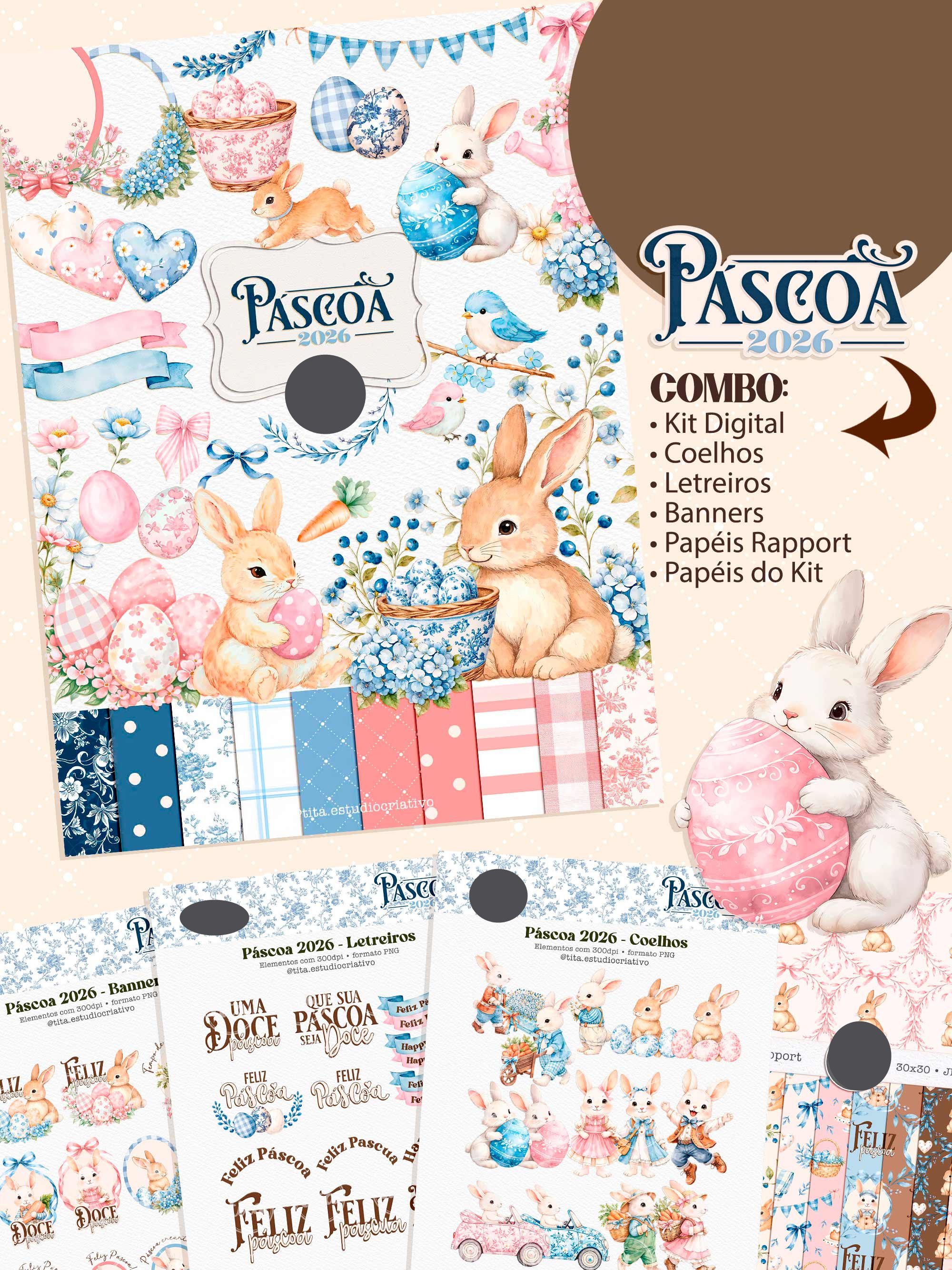 Kit Digital Mega combo Páscoa Cristã e Coelhinhos e Printables Aquarelado Arquivos em Png 3