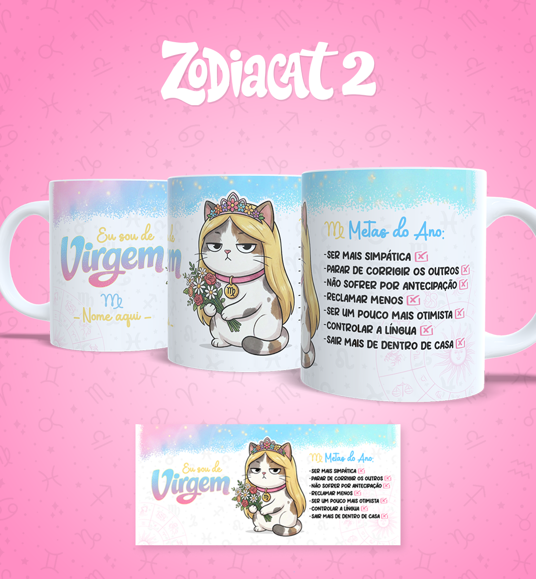 24 Artes para Caneca Siguinos Gatinhos Zodiacat Vol. 2  e 1 Arquivo em Jpg 2