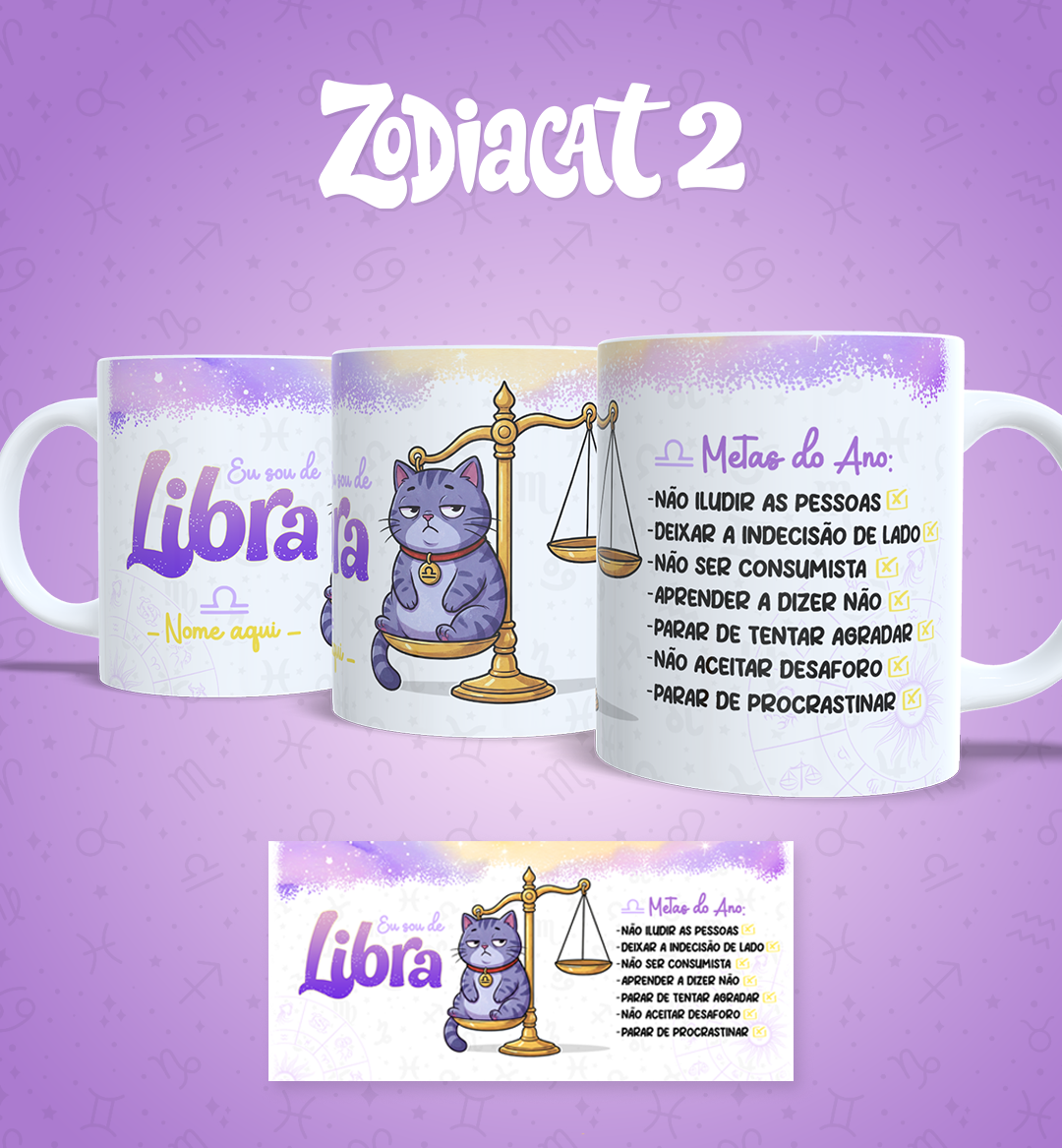24 Artes para Caneca Siguinos Gatinhos Zodiacat Vol. 2  e 1 Arquivo em Jpg 7