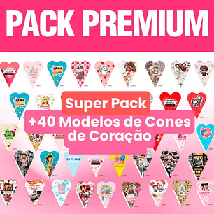 Pack Premium + 50 Moldes de Cones de Coração Páscoa Namorados Dia das Mulhers Arquivo em Pdf 