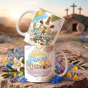18 Artes para Caneca Páscoa Cristã Arquivo Editável 