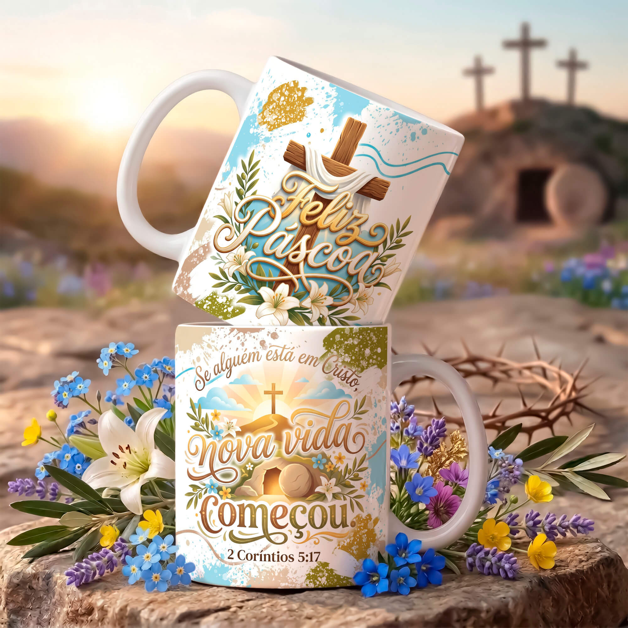 18 Artes para Caneca Páscoa Cristã Arquivo Editável  3