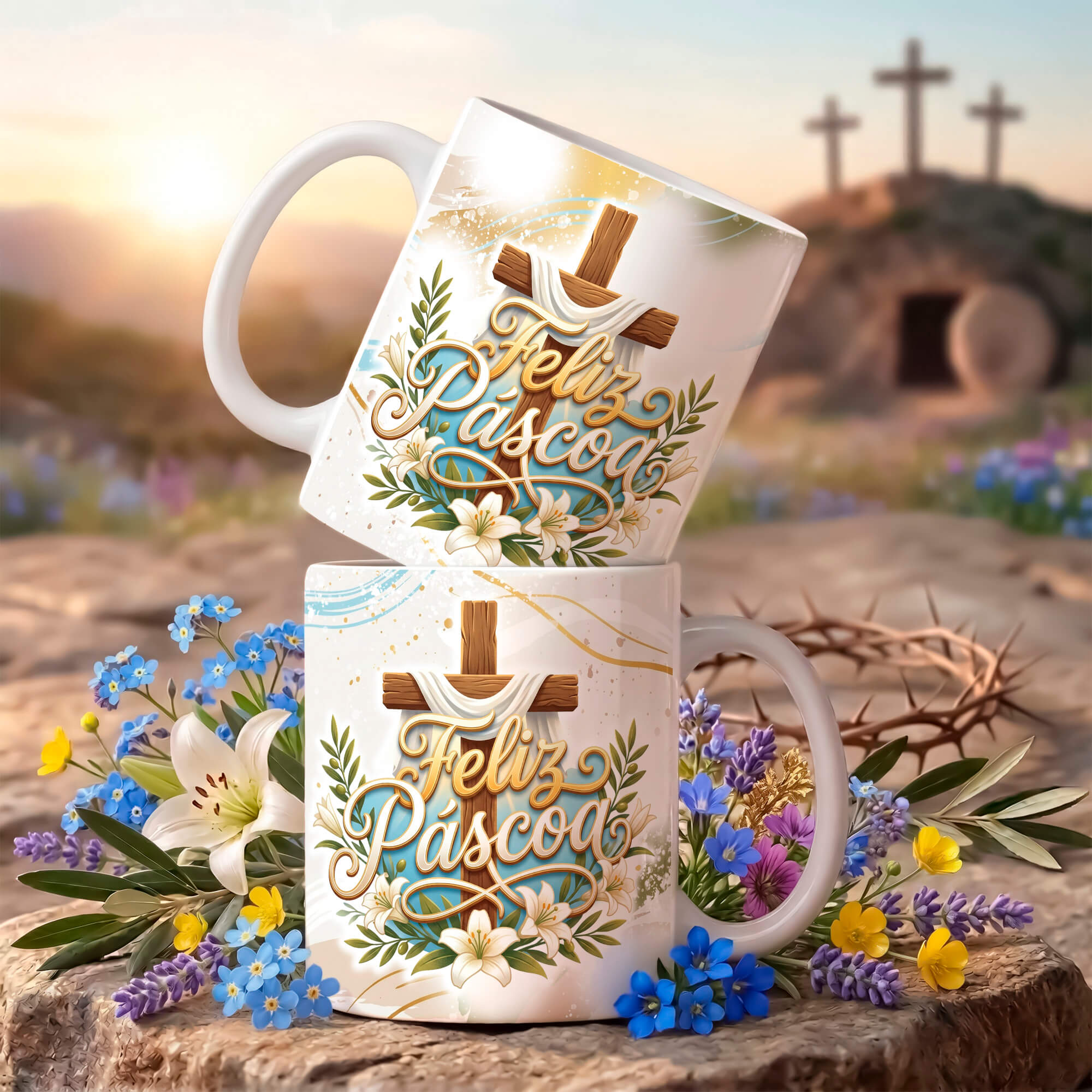 18 Artes para Caneca Páscoa Cristã Arquivo Editável  9