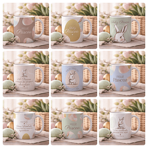 15 Artes para Caneca Páscoa Coelhos Arquivo Editável 