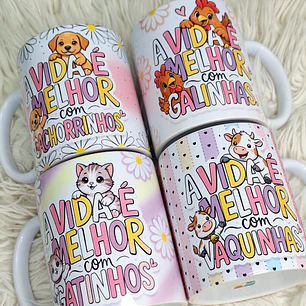 4 Artes para Caneca Animais Frases Fofinhas em png 