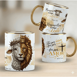 3 Artes para Caneca Verdadeira Páscoa Leão e Ovelha Arquivo editável