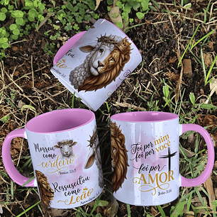 3 Artes para Caneca Verdadeira Páscoa Leão e Ovelha Arquivo editável